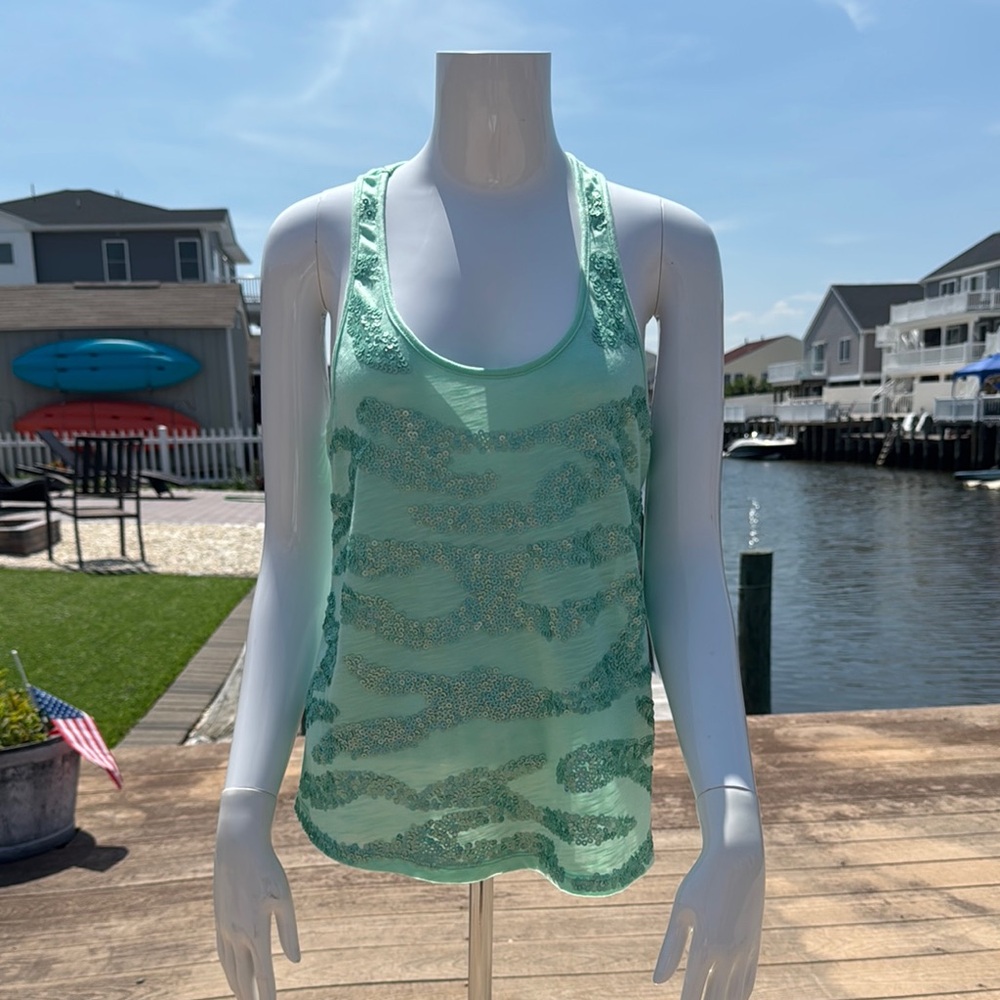 2B Bebe Mint Green Sequin Sleeveless Tank Top